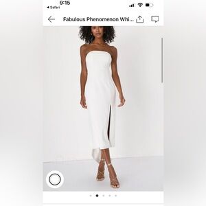 NWT Lulu’s Fabulous Phenomenon White Strapless Bow Midi Dress